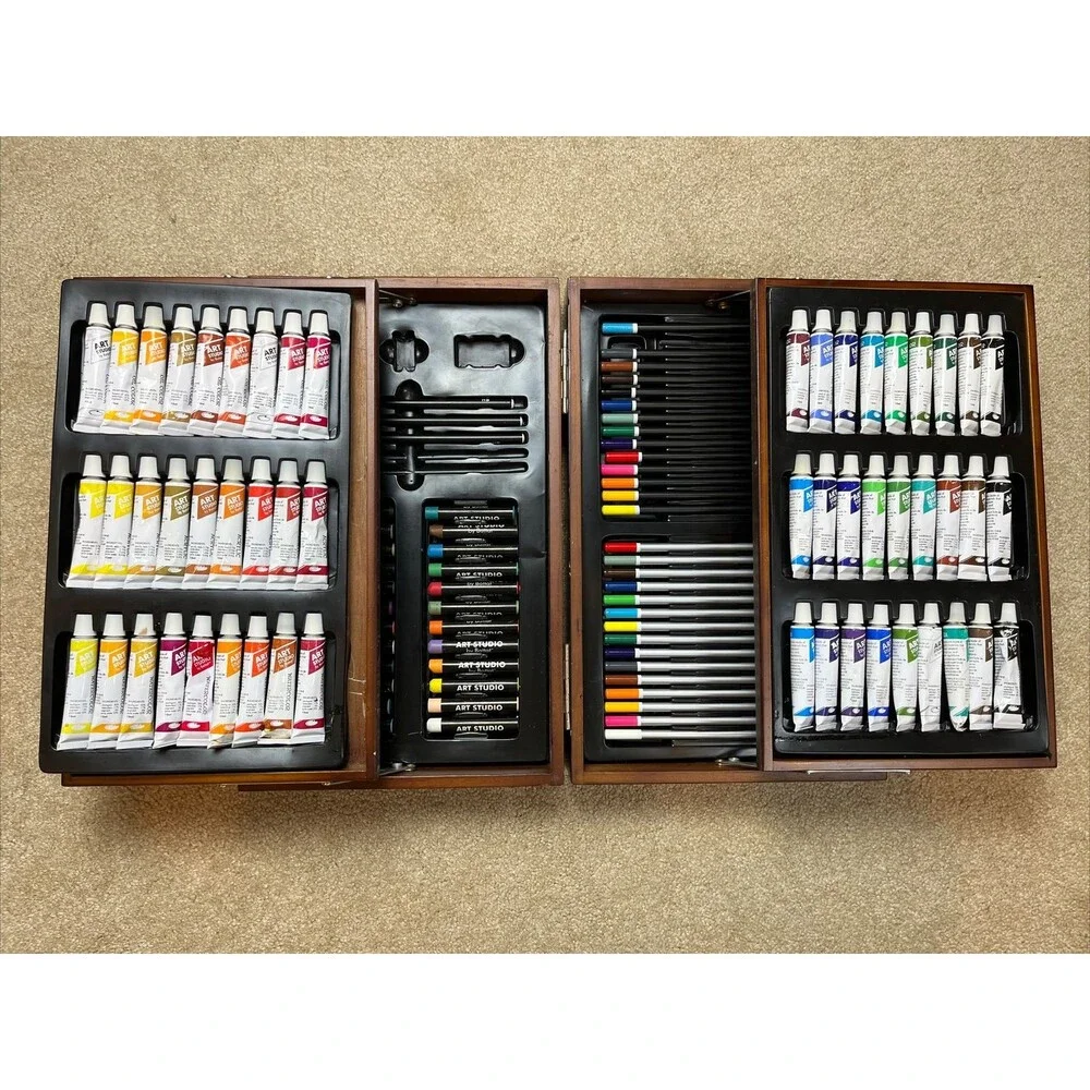 ART STUDIO BY BATTAT Set, Art Supplies, 2-Tier Wood Case, Very Lightly Used